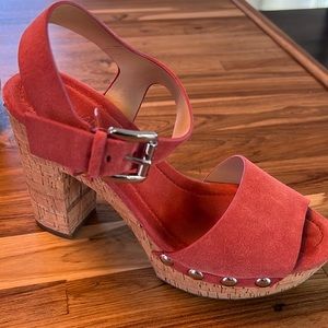 Michael Kors suede sandals with cork heels. Lightly worn.  Size 6. Heel 4”